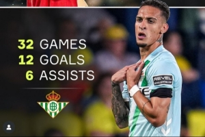 蛻變，安東尼效力貝蒂斯32場參與18球，已超過曼聯(lián)生涯96場數(shù)據(jù)