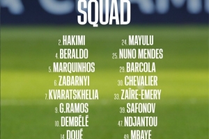 巴黎歐冠客戰(zhàn)勒沃庫森大名單：登貝萊在列，馬爾基尼奧斯坐鎮(zhèn)防線