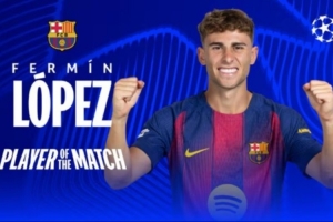 4射4正+戴帽！費爾明當選巴薩6-1奧林匹亞科斯一役全場最佳