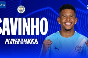1助攻4關(guān)鍵傳球！薩維尼奧當(dāng)選曼城2-0黃潛全場(chǎng)最佳球員