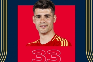 西班牙隊(duì)祝莫拉塔33歲生日快樂，球員國家隊(duì)出戰(zhàn)87場37球8助