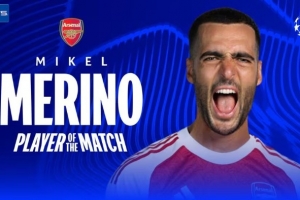 梅開二度！梅里諾當選阿森納3-0布拉格斯拉維亞一役全場最佳