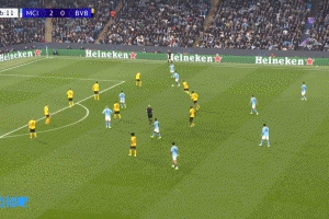 福登遠(yuǎn)射達(dá)成雙響，賴因德斯助攻雙響，曼城3-0領(lǐng)先多特